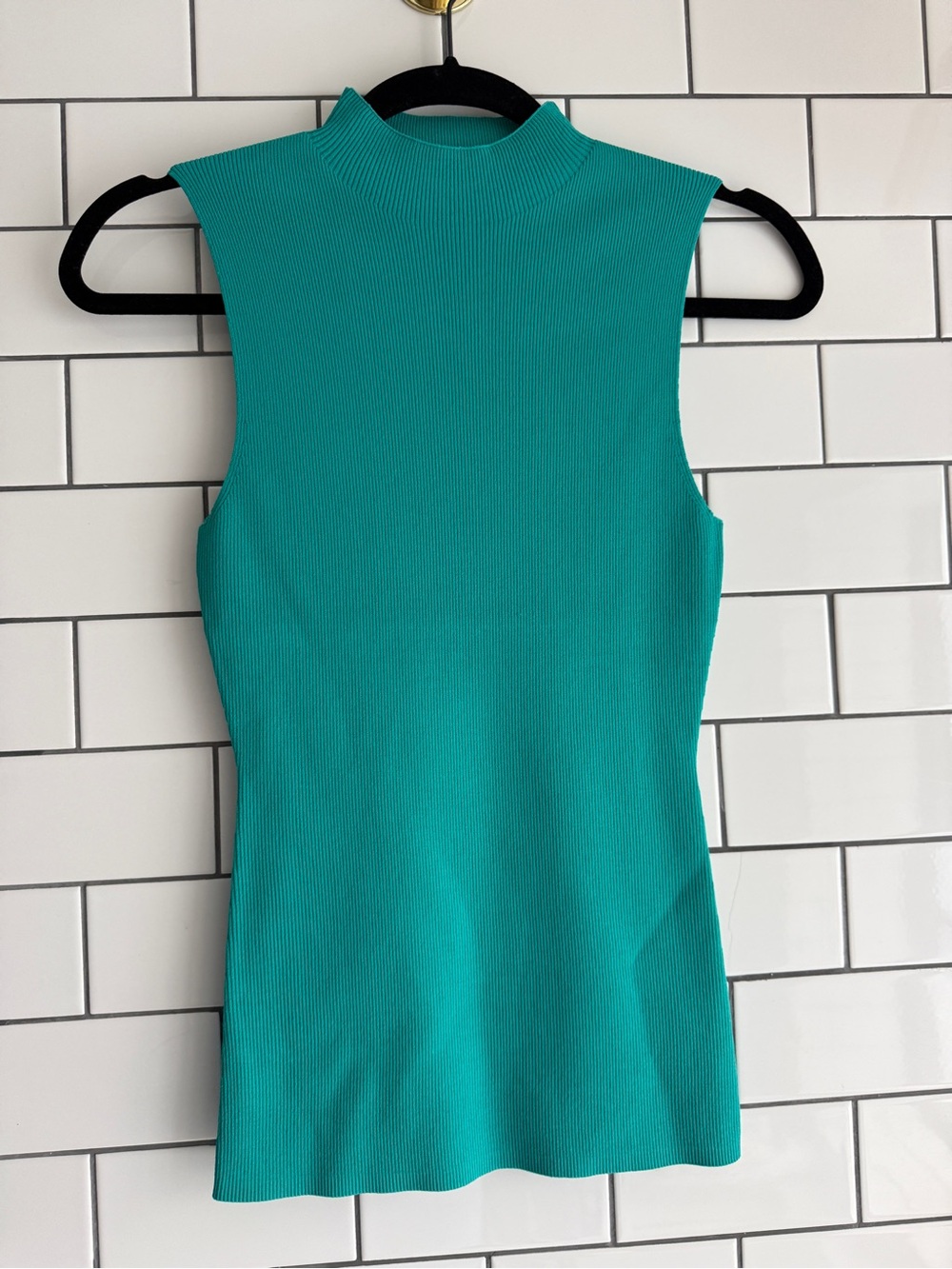Theory Teal Mock Neck Ribbed Tank